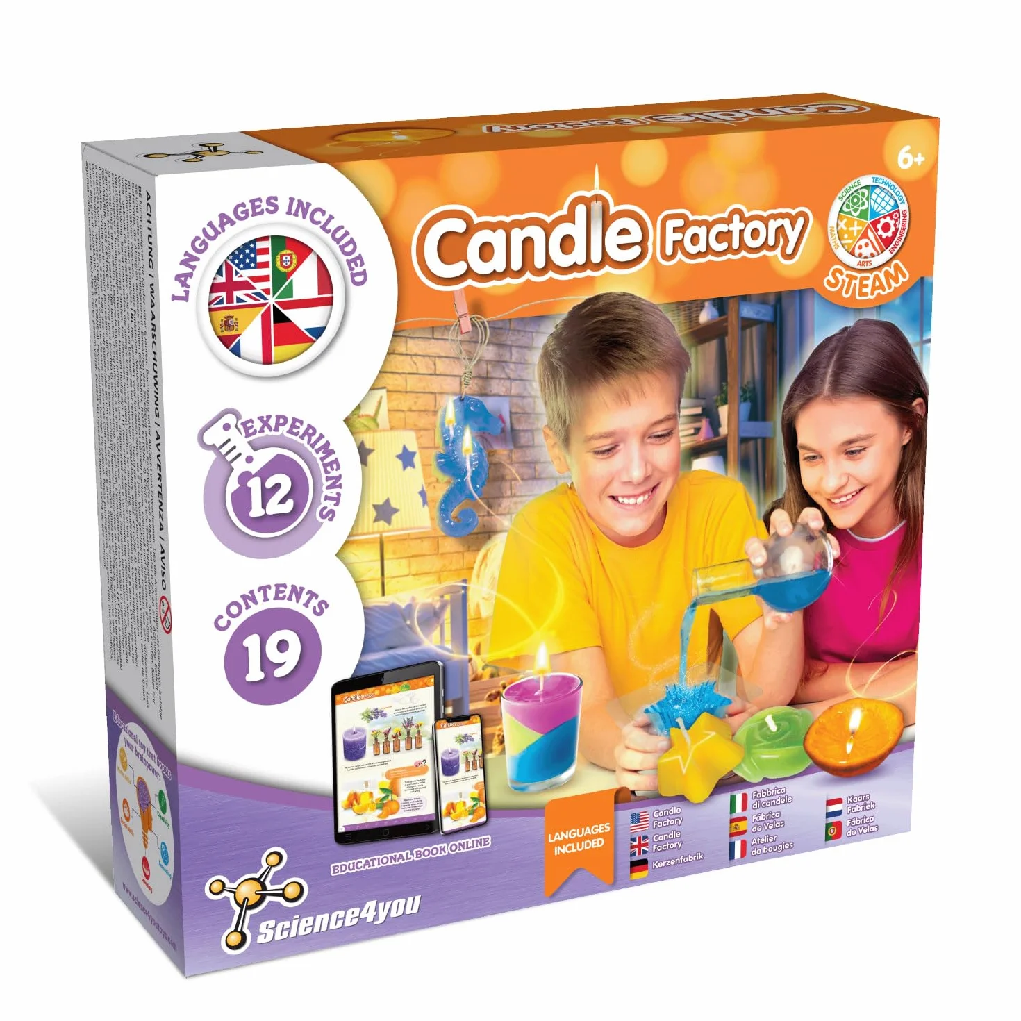 Science4you Laboratorio Candele per Bambini 6+ Anni - Kit Fai Da Te Candele Profumate e Colorate, 12 Esperimenti