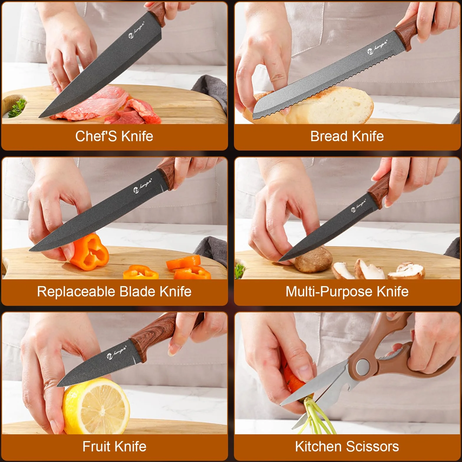 Set Coltelli da Cucina Professionali 7 Pezzi con Blocco Integrato - Set di Coltelli da Cucina con Lame in Acciaio Inossidabile Ultra Affilate, Manici Ergonomici Antiscivolo e Design Moderno