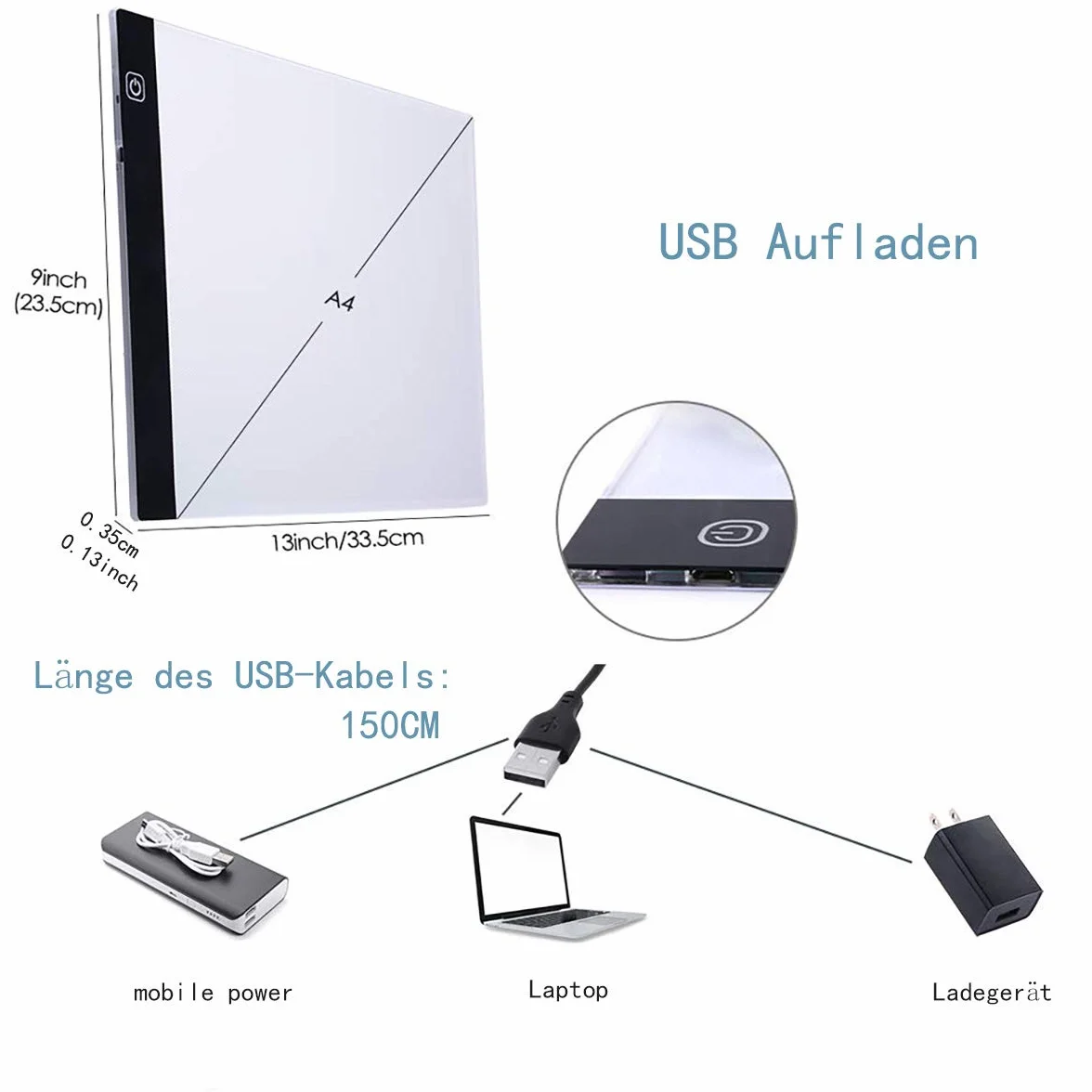 INSANYJ Light Box A4 LED Light Pad per Disegno con Cavo USB, Ultrasottile Lavagna Luminosa (3-Level)