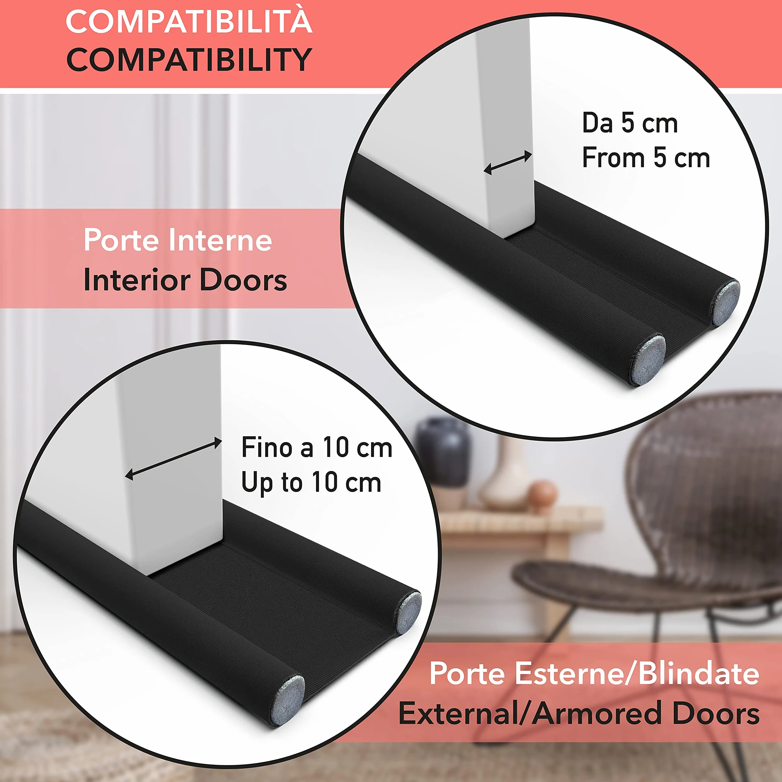 Paraspifferi Sottoporta per Porte Blindate Nero 100 cm 4,5-12 cm Spessore