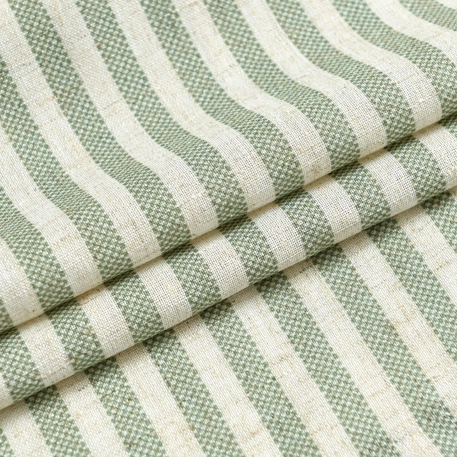 TOPICK Tende a righe in lino con strisce, opache, per cucina, sala da pranzo, bagno, piccola finestra, 65 x 60 cm, verde su beige