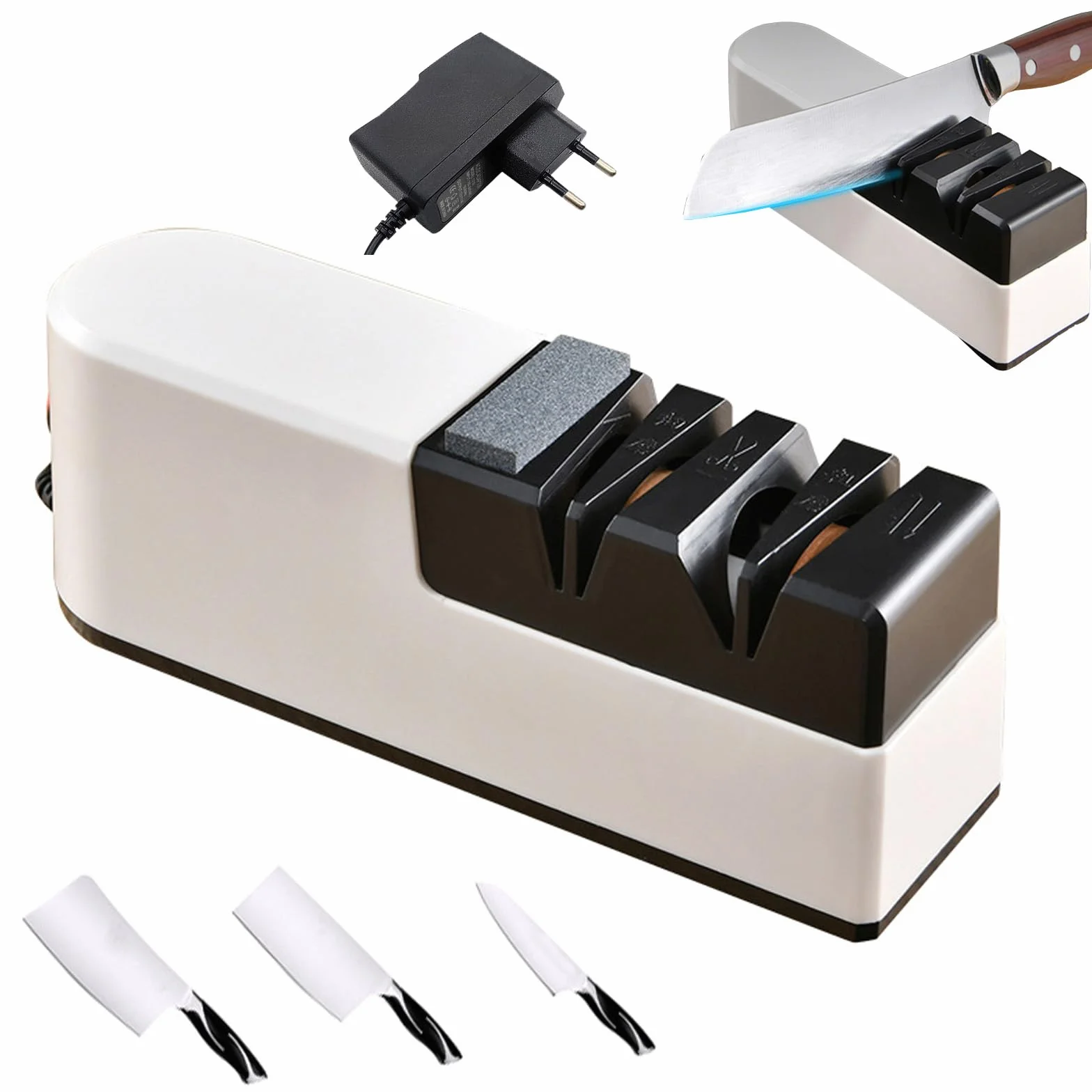 Affilacoltelli Elettrico 5 in 1 Multifunzione Sistema di Affilatura con Lama Dritta