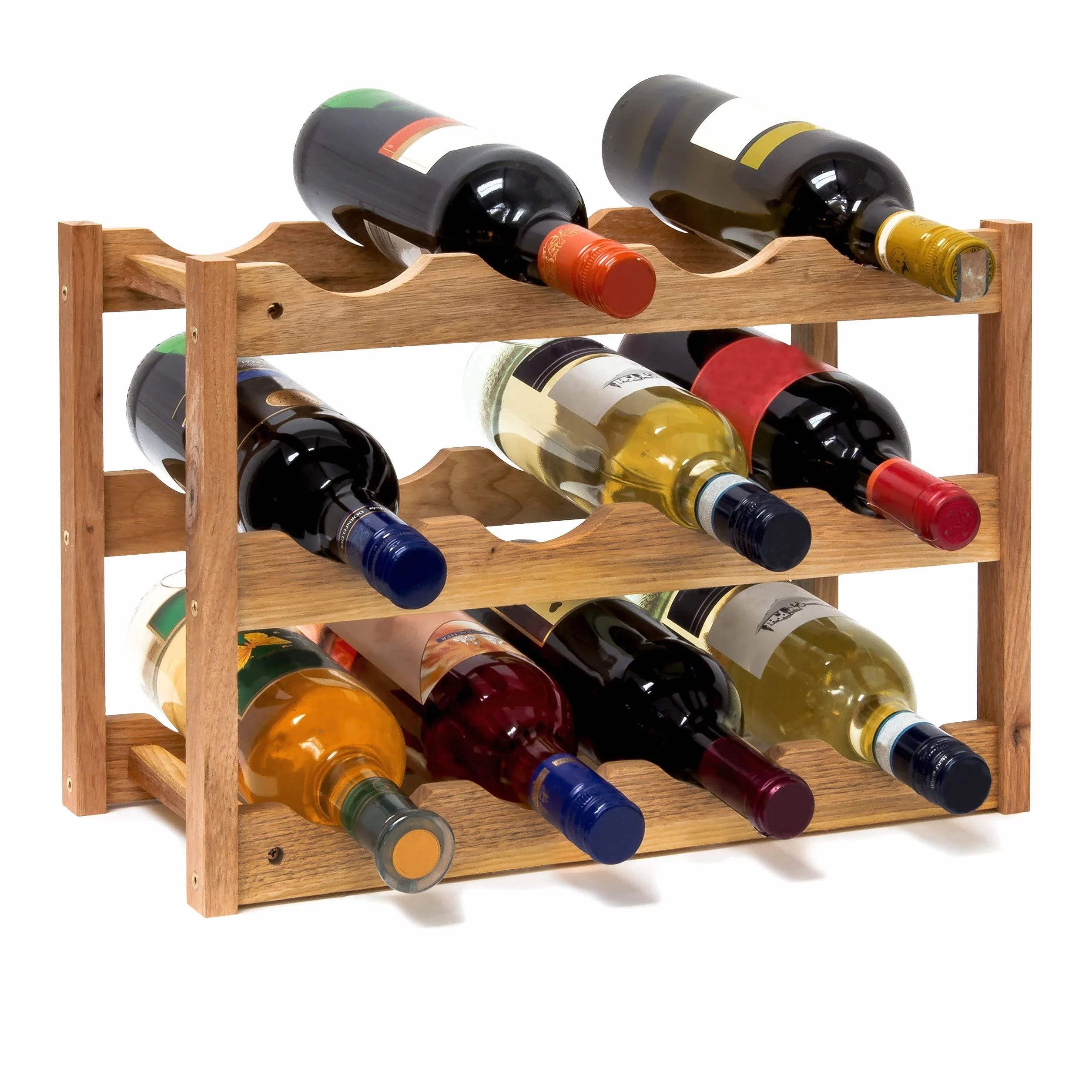 Relaxdays Portabottiglie Vino Legno Noce 3 Ripiani 12 Bottiglie 42x21x28 cm